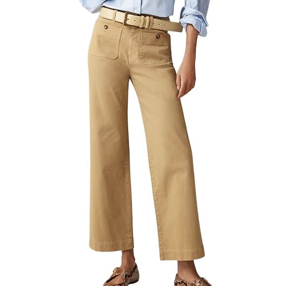J. Crew Sailor Slim Wide Leg Chino Pants Honey Brown Cropped Academia Workwear - Picture 1 of 10